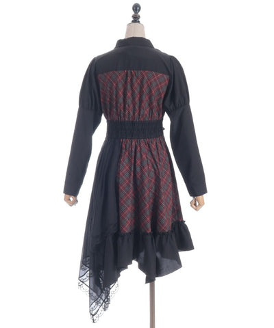 Asymmetric Frill Check Dress