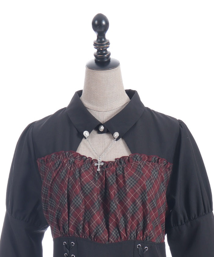 Asymmetric Frill Check Dress