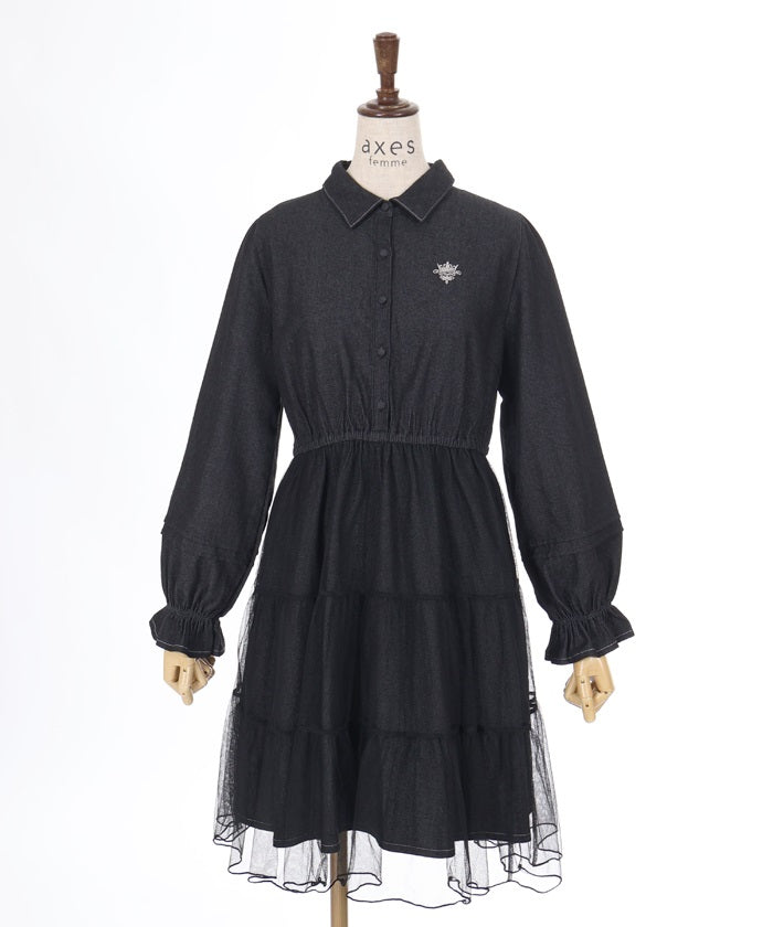 Chest Embroidery Denim & Tulle Dress – axes femme from JAPAN