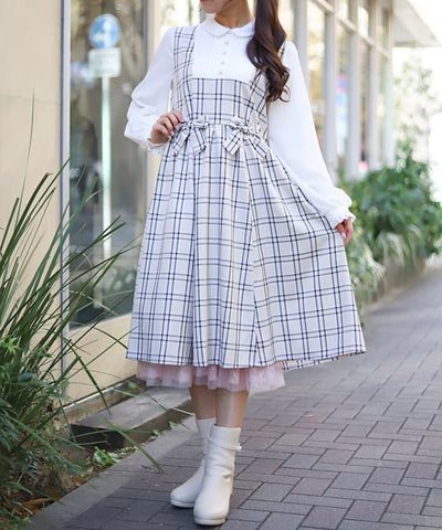 Plaid Ribbon Docking Dress