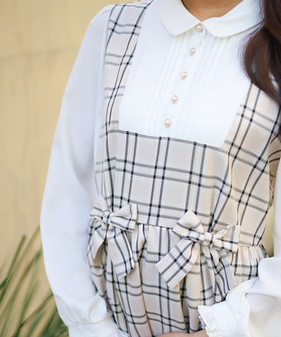 Plaid Ribbon Docking Dress