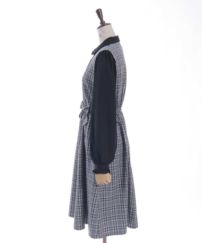 Plaid Ribbon Docking Dress