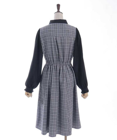 Plaid Ribbon Docking Dress