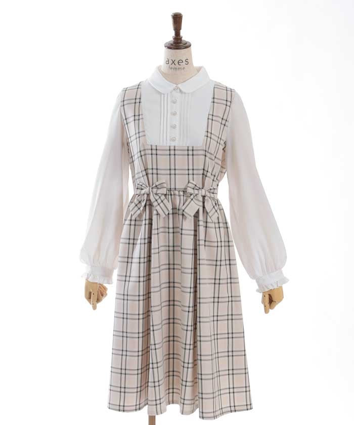 Plaid Ribbon Docking Dress