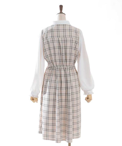 Plaid Ribbon Docking Dress