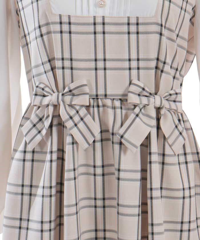 Plaid Ribbon Docking Dress