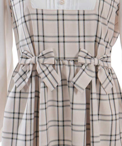 Plaid Ribbon Docking Dress