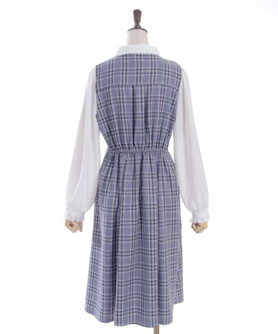 Plaid Ribbon Docking Dress