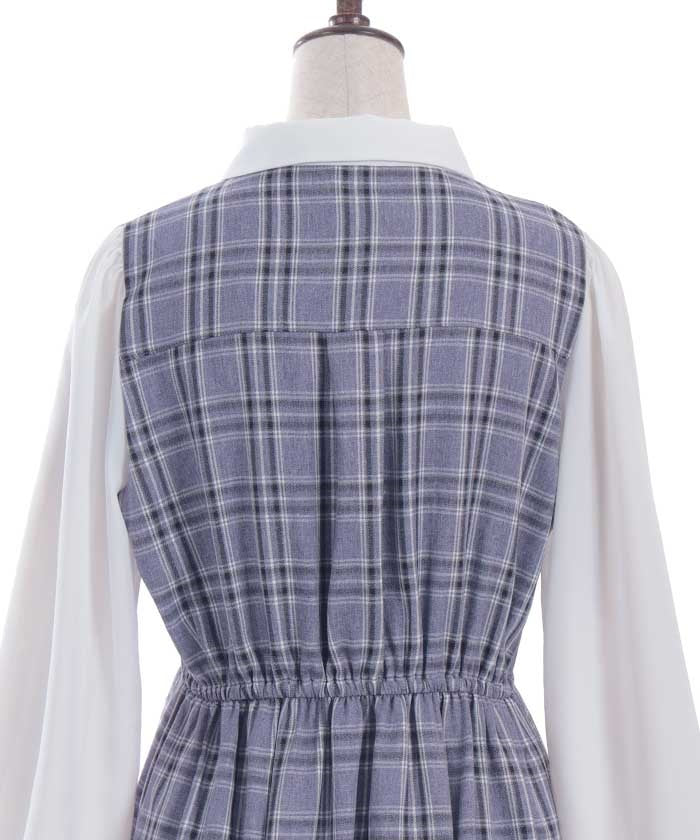 Plaid Ribbon Docking Dress