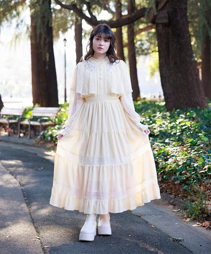 Embroidery Tulle Cape Dress (Pre-order)