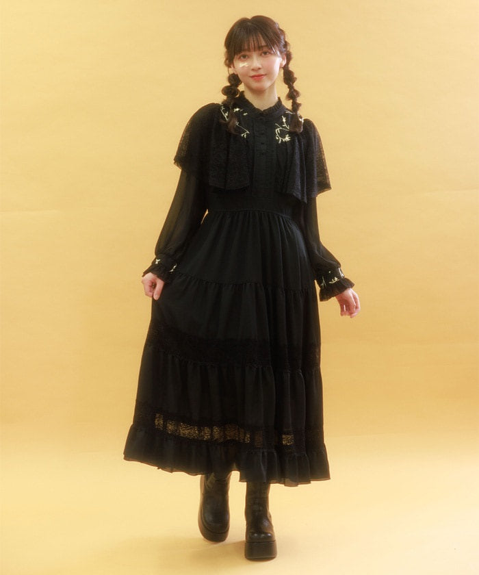 Embroidery Tulle Cape Dress (Pre-order)