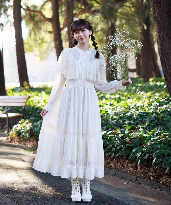 Embroidery Tulle Cape Dress (Pre-order)