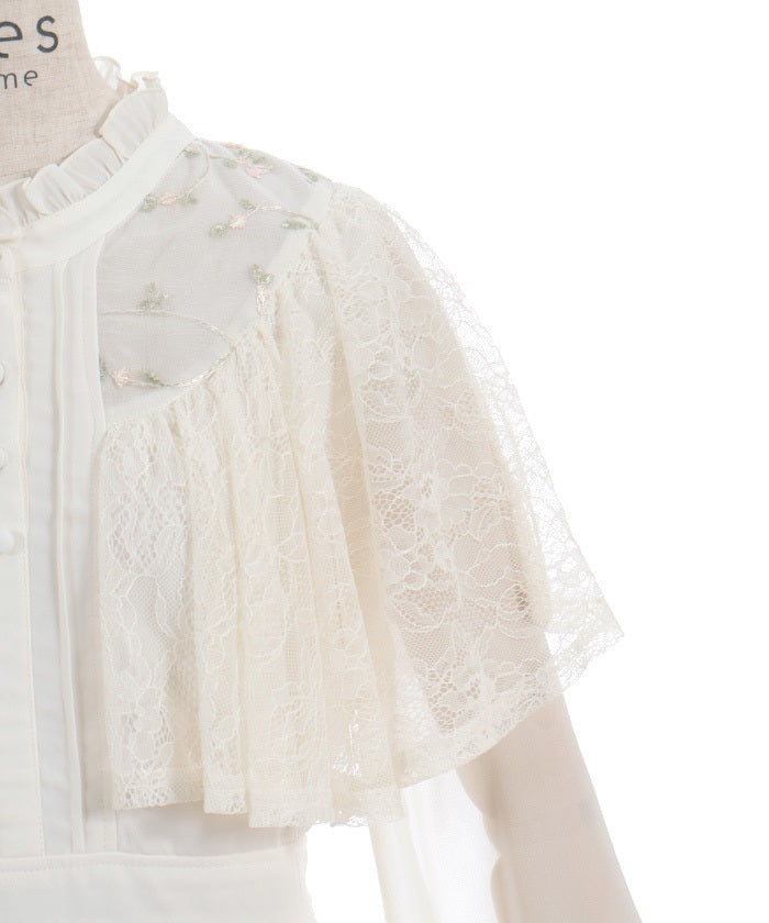 Embroidery Tulle Cape Dress (Pre-order)