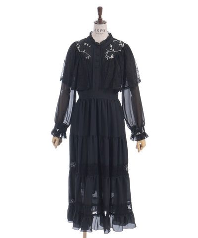 Embroidery Tulle Cape Dress (Pre-order)