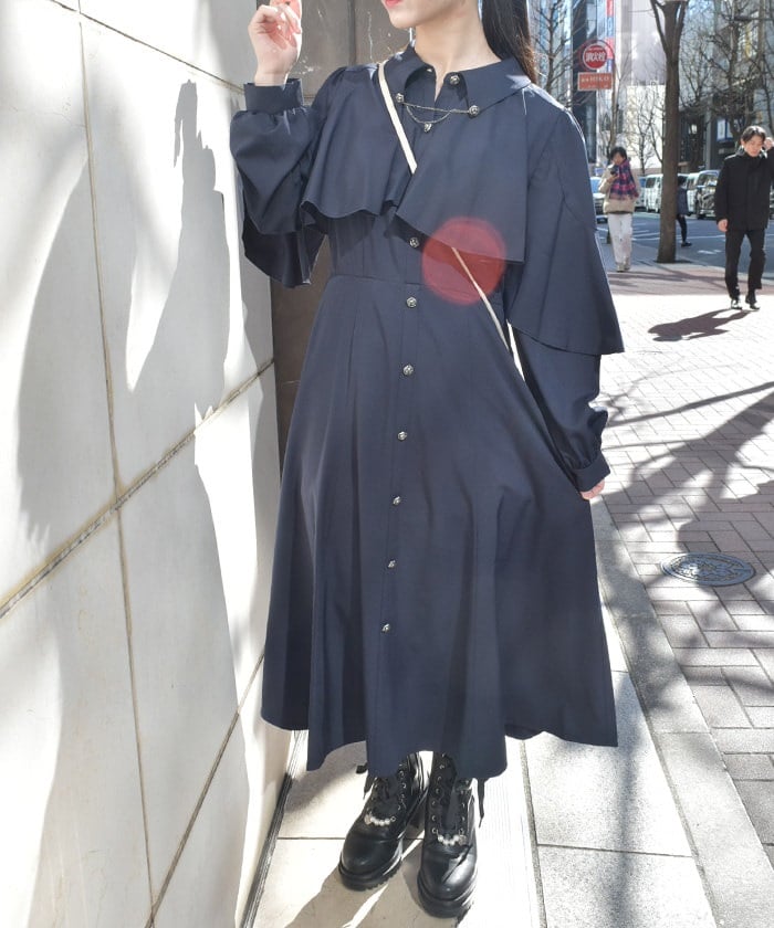 Cape Style Frill Dress