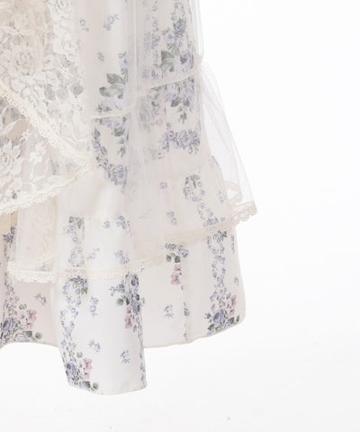 Ruffle Frill Lace Floral Pattern Dress
