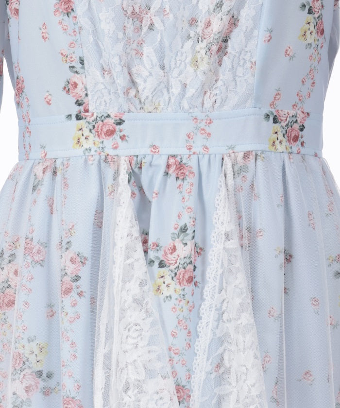Ruffle Frill Lace Floral Pattern Dress