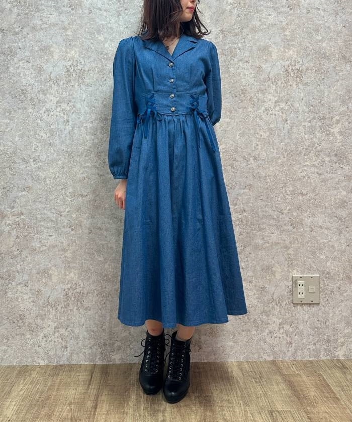 Double Lace-Up Denim Dress