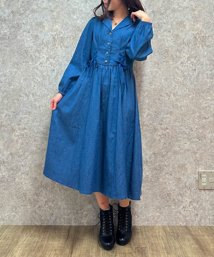 Double Lace-Up Denim Dress