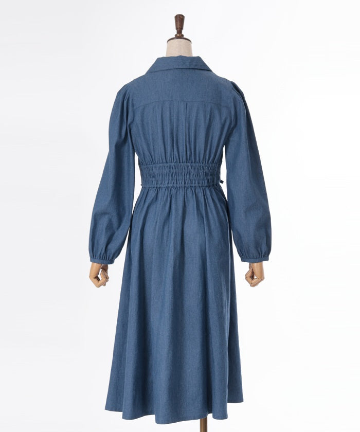 AMERI 2WAY DENIM LIKE LACE DOCKING DRESS Double Lace-Up Denim