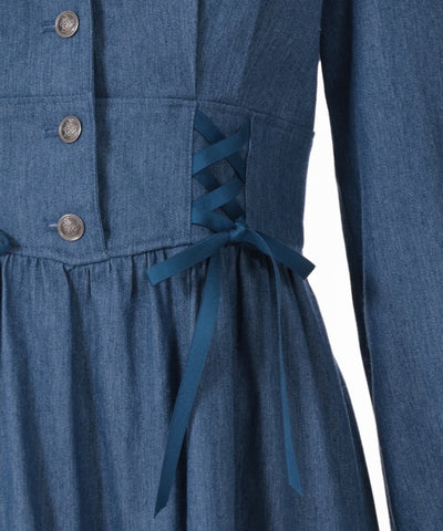 Double Lace-Up Denim Dress