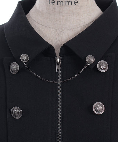 Double Button Slit Sleeve Zip Jacket