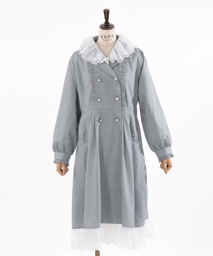 JAYLEY Gold Trench Coat with Belt and Mongolian Fur Collar