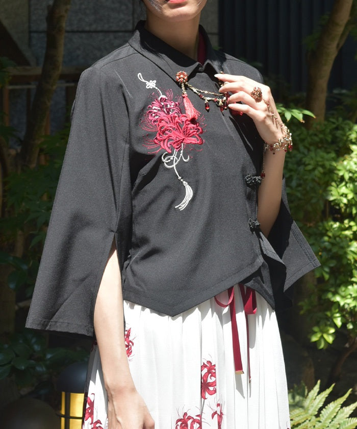 Higanbana Embroidery Short Shirt – axes femme from JAPAN