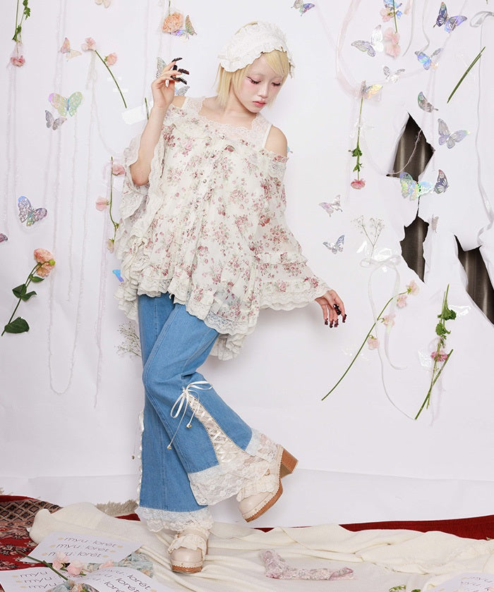 Floral Pattern Poncho – axes femme from JAPAN
