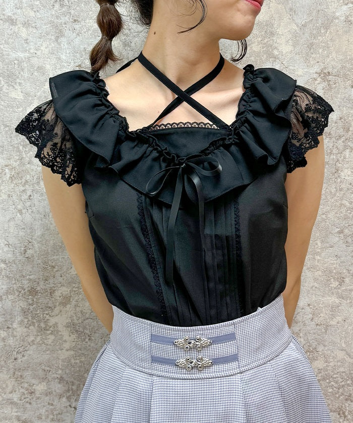 Shoulder Frill Sleeveless Blouse