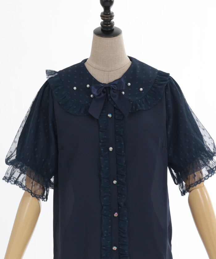 Dotted Tulle Short Sleeve Blouse – axes femme from JAPAN