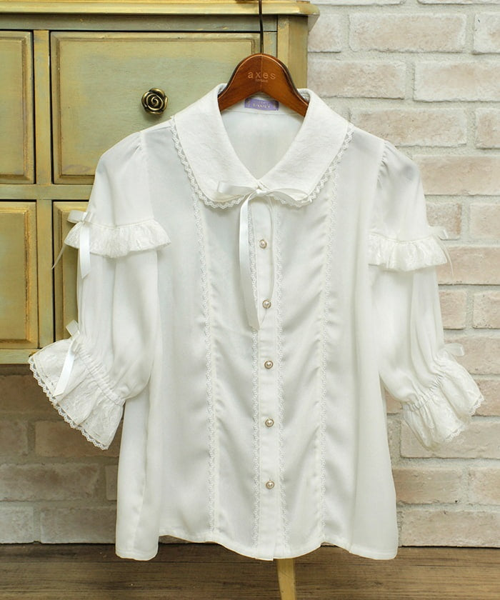 Lace Collar Blouse with Ribbon