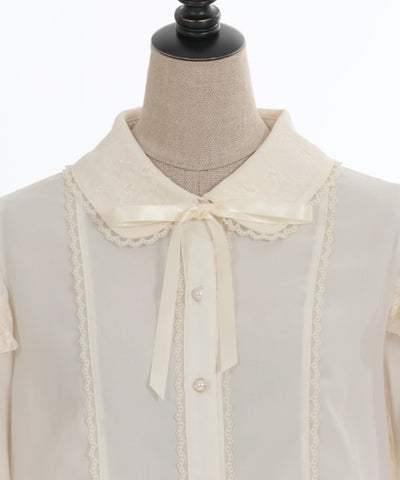 Lace Collar Blouse with Ribbon
