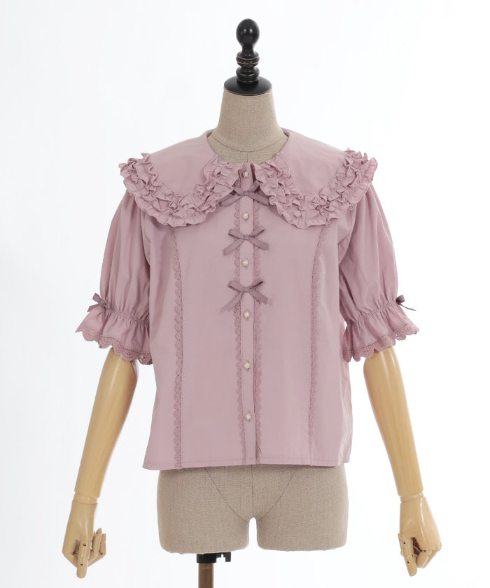 Short Sleeve Round Collar Cotton Blouse (Made to Order)