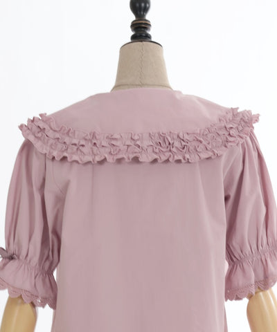 Short Sleeve Round Collar Cotton Blouse (Made to Order)