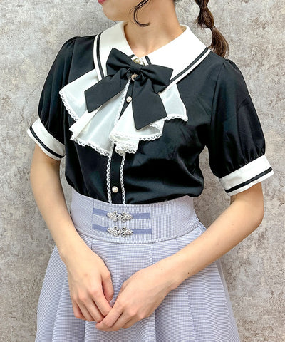 Jabot Frill Blouse with Brooch