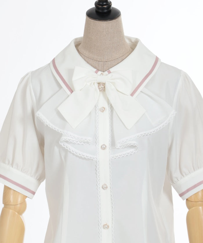 Jabot Frill Blouse with Brooch