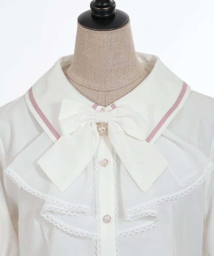 Jabot Frill Blouse with Brooch