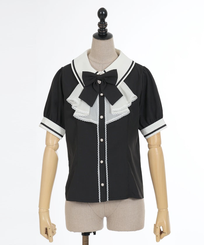 Jabot Frill Blouse with Brooch