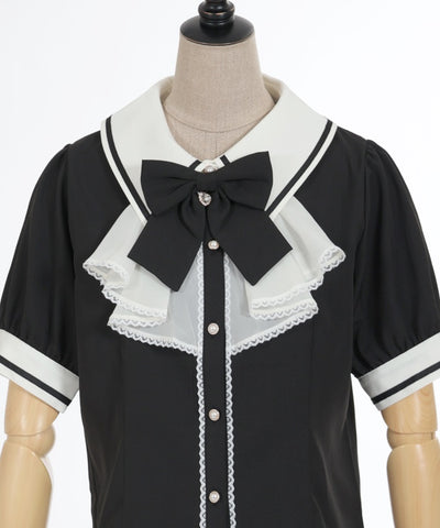 Jabot Frill Blouse with Brooch