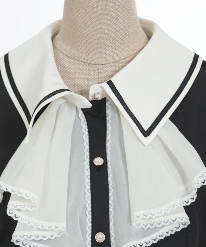 Jabot Frill Blouse with Brooch