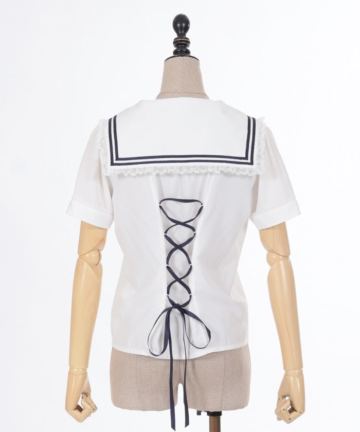 Sailor Collar Blouse with Ribbon