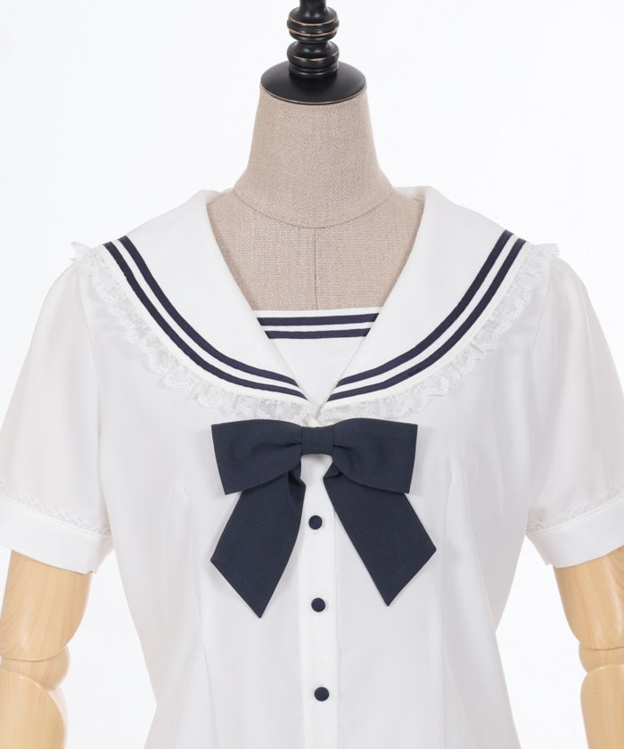 Sailor Collar Blouse with Ribbon