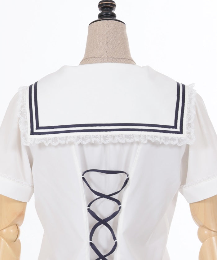 Sailor Collar Blouse with Ribbon