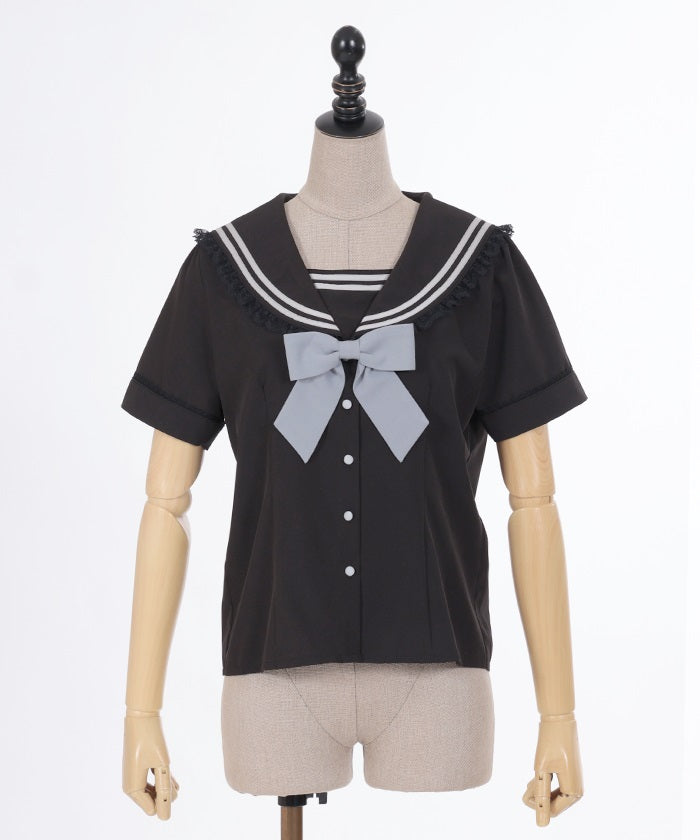 Sailor Collar Blouse with Ribbon