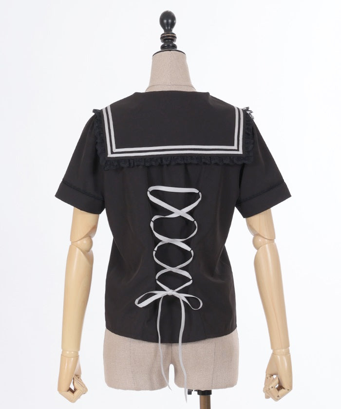 Sailor Collar Blouse with Ribbon