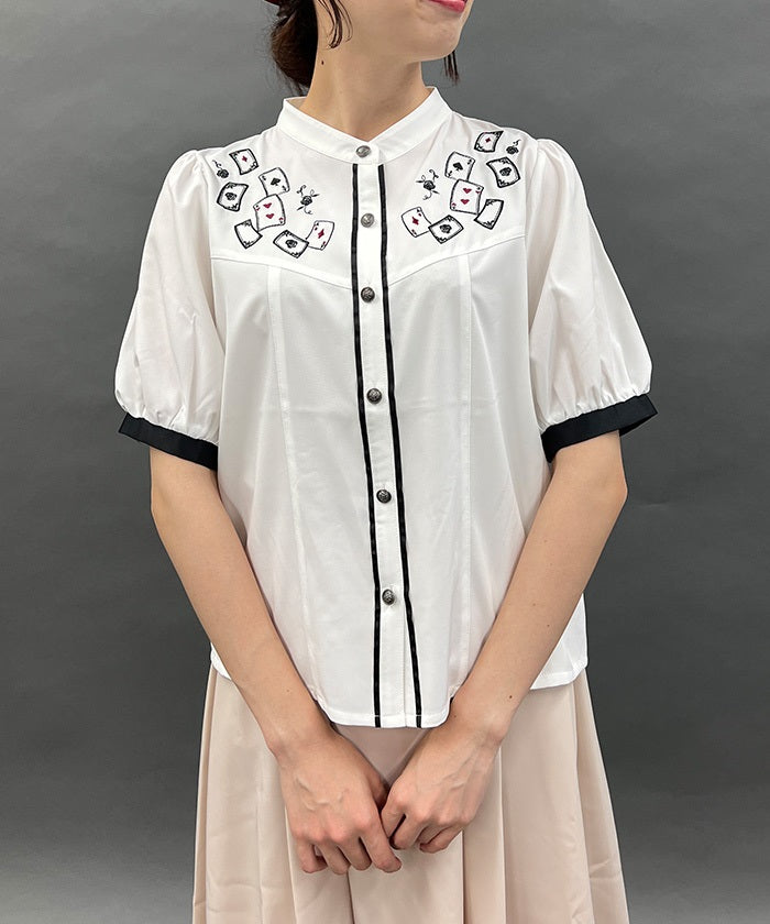 Playing Cards Embroidery Bicolor Blouse (Time-limited Price)