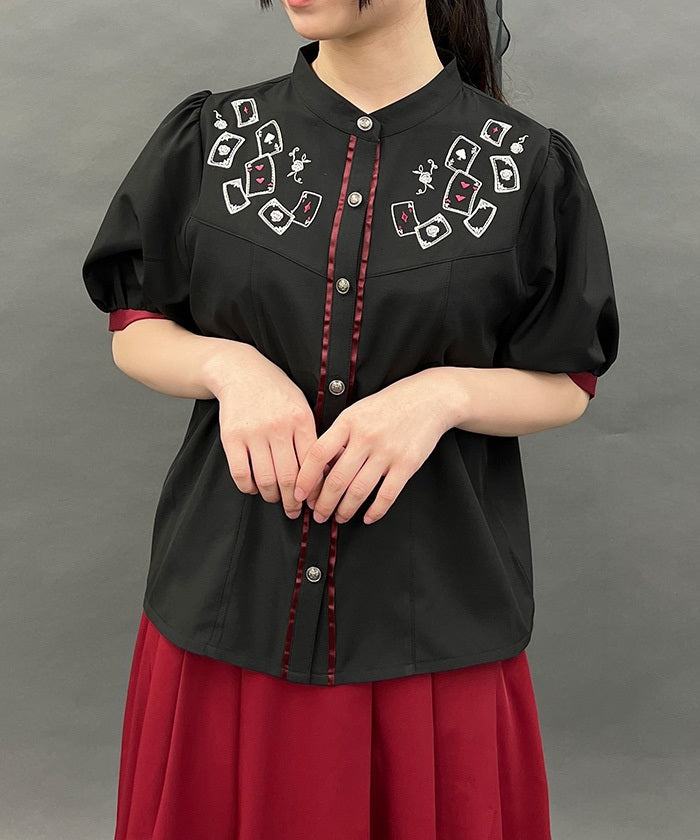 Playing Cards Embroidery Bicolor Blouse (Time-limited Price)