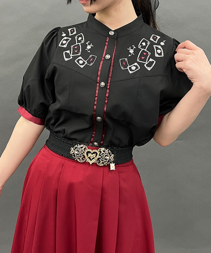 Playing Cards Embroidery Bicolor Blouse (Time-limited Price)