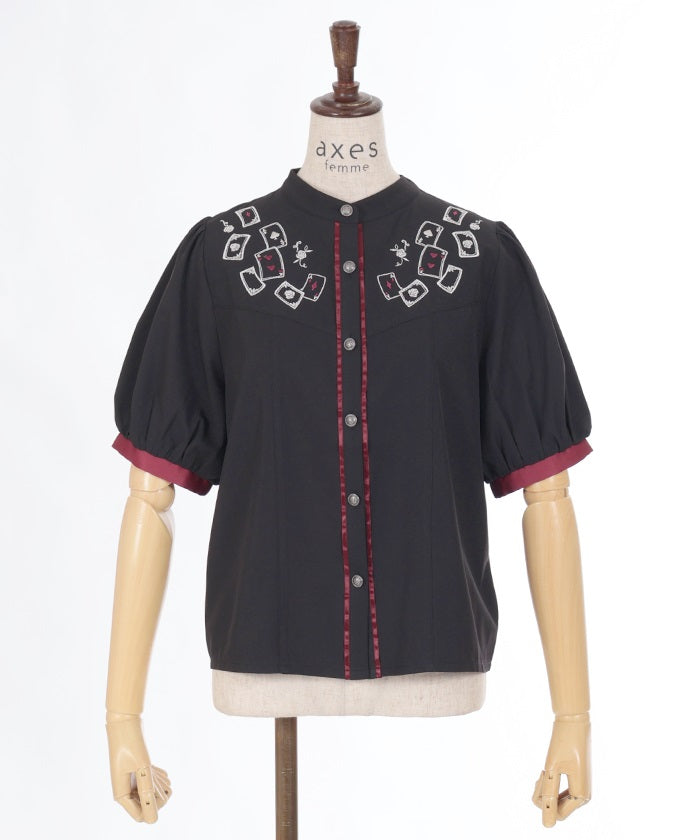 Playing Cards Embroidery Bicolor Blouse (Time-limited Price)